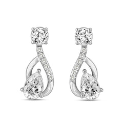 LADIES EARRINGS 1 1/2CT ROUND/PEAR DIAMOND 14K WHITE GOLD (CENTER STONE PEAR DIAMOND 1.00CT)