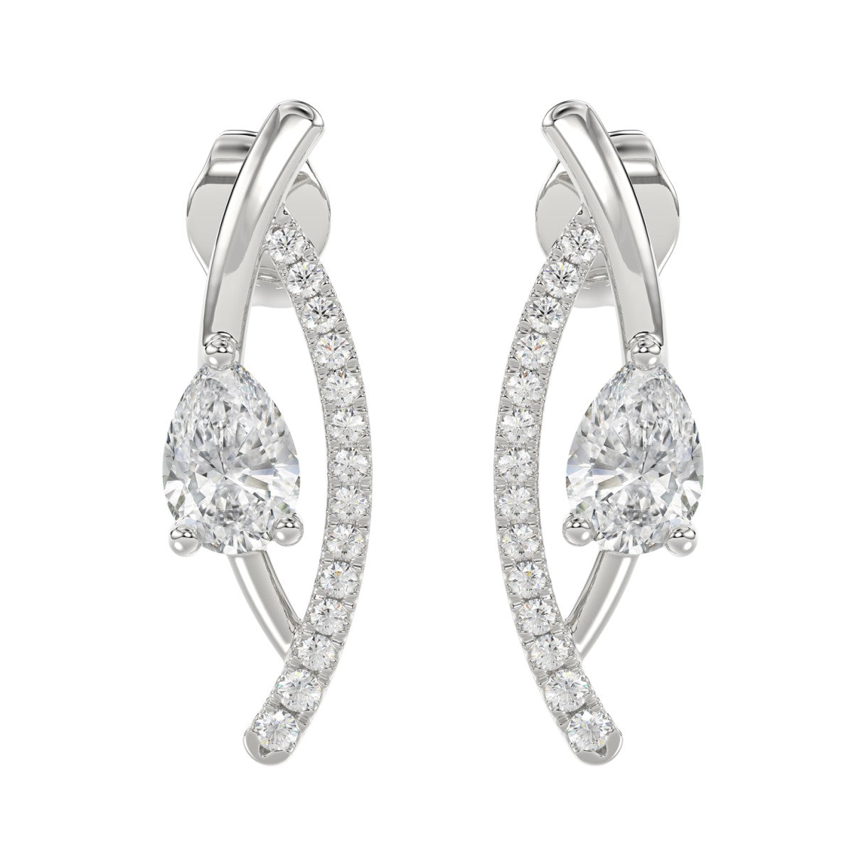 14K WHITE GOLD 1.00CT ROUND/PEAR DIAMOND LADIES EARRINGS