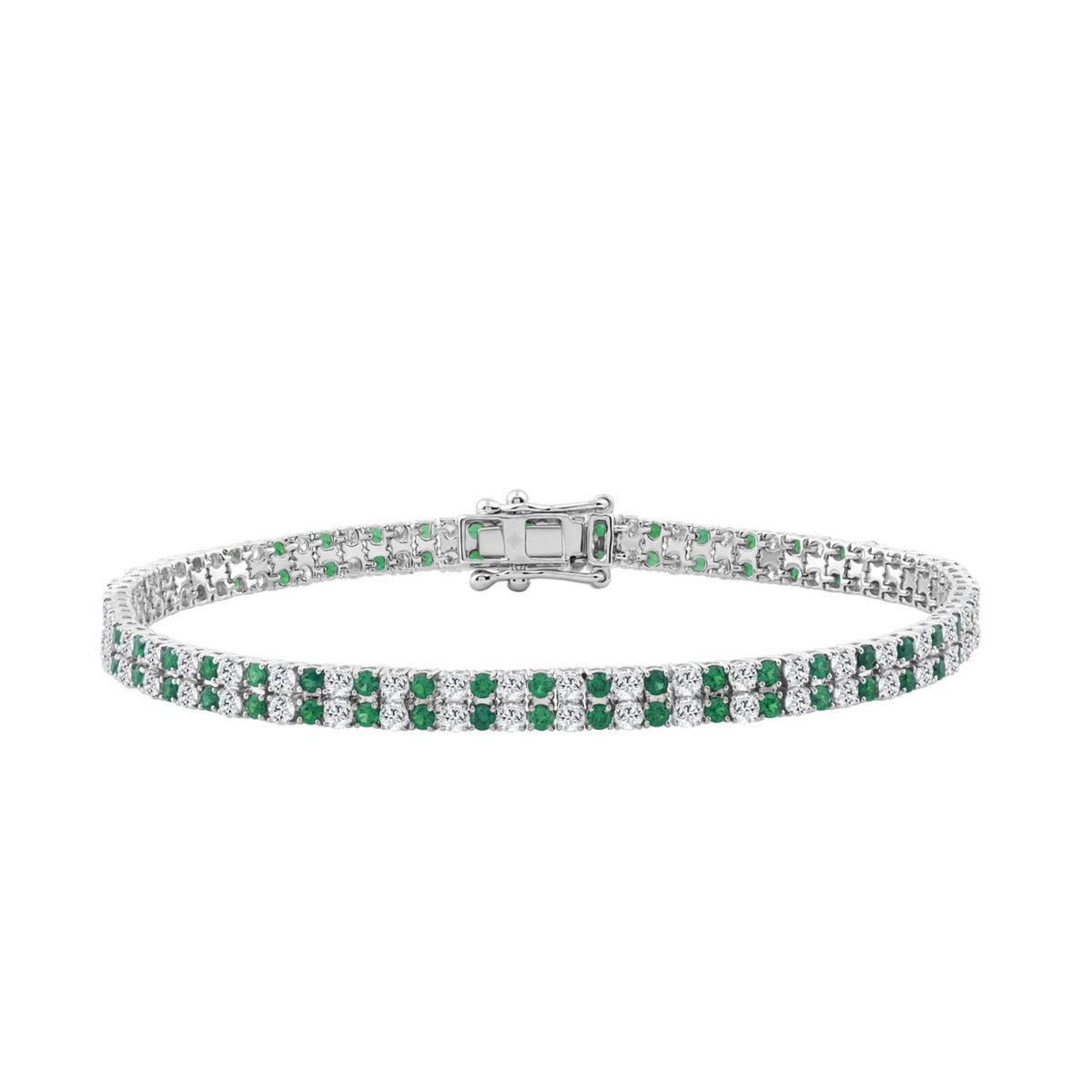 LADIES BRACELET 3CT ROUND/ROUND GREEN EMERALD DIAMOND 14K WHITE GOLD (ROUND GREEN EMERALD DIAMOND 2 3/4CT )
