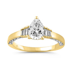 LADIES RING 2.00CT ROUND/BAGUETTE/PEAR DIAMOND 14K YELLOW GOLD (CENTER STONE PEAR DIAMOND 1 1/2CT)