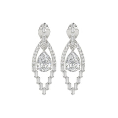 14K WHITE GOLD 2.00CT ROUND/BAGUETTE/PEAR DIAMOND LADIES EARRINGS