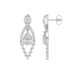 14K WHITE GOLD 2.00CT ROUND/BAGUETTE/PEAR DIAMOND LADIES EARRINGS