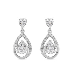 LADIES EARRINGS 1 1/2CT ROUND/PEAR DIAMOND 14K WHITE GOLD