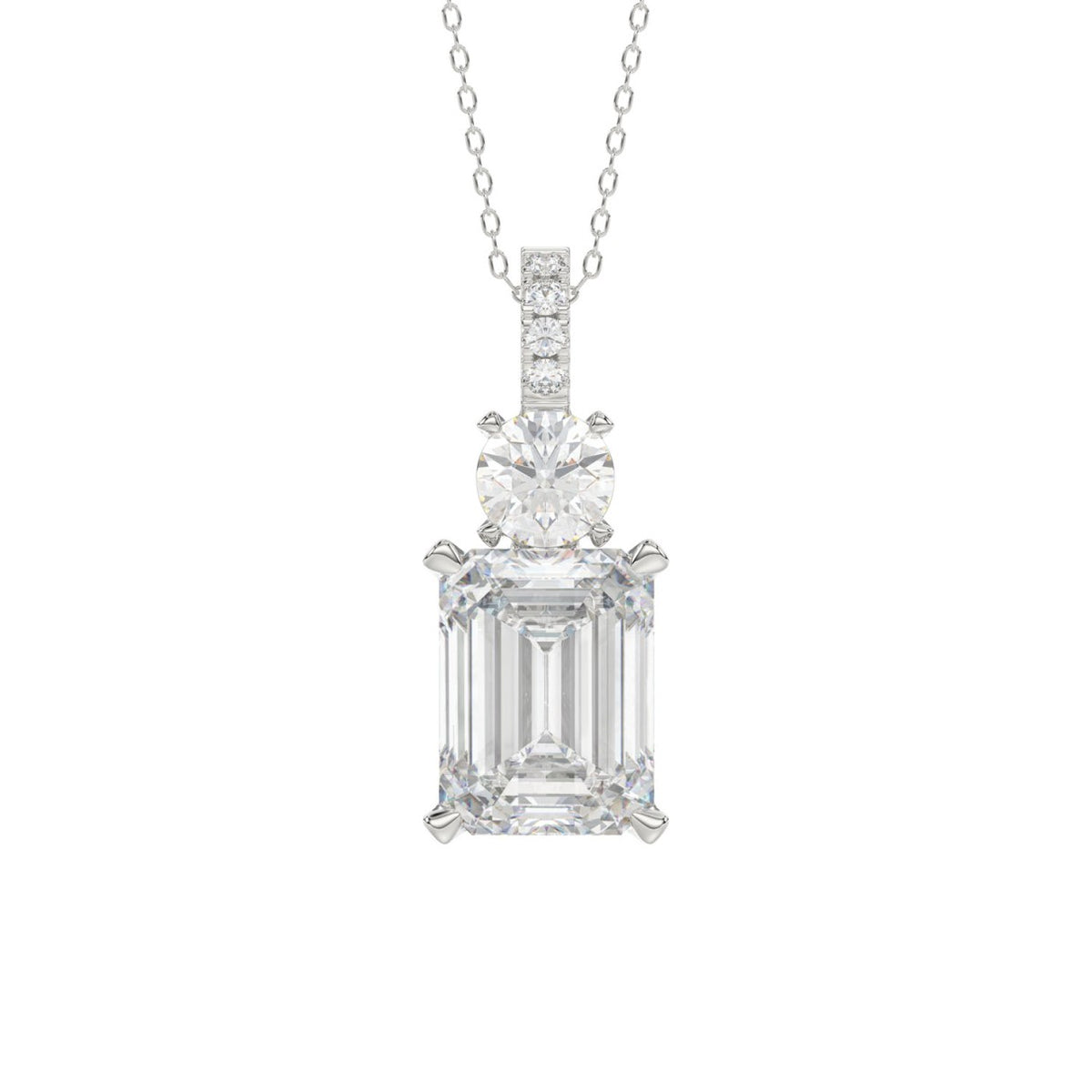 LADIES PENDANT 1 3/4CT ROUND/EMERALD DIAMOND 14K WHITE GOLD (CENTER STONE EMERALD DIAMOND 1 1/2CT)