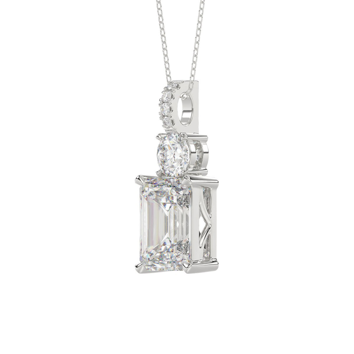 LADIES PENDANT 1 3/4CT ROUND/EMERALD DIAMOND 14K WHITE GOLD (CENTER STONE EMERALD DIAMOND 1 1/2CT)