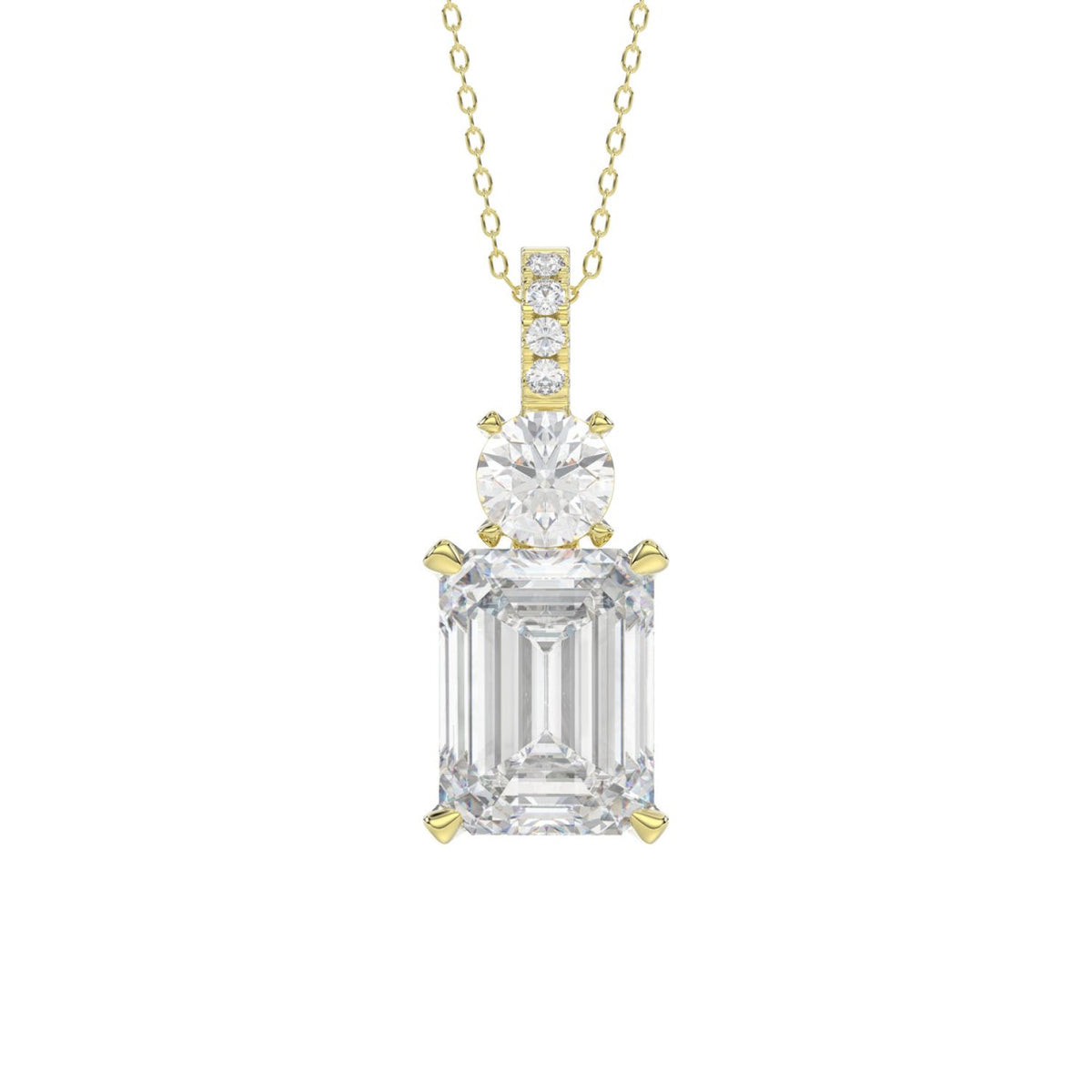 LADIES PENDANT 1 3/4CT ROUND/EMERALD DIAMOND 14K YELLOW GOLD (CENTER STONE EMERALD DIAMOND 1 1/2CT)