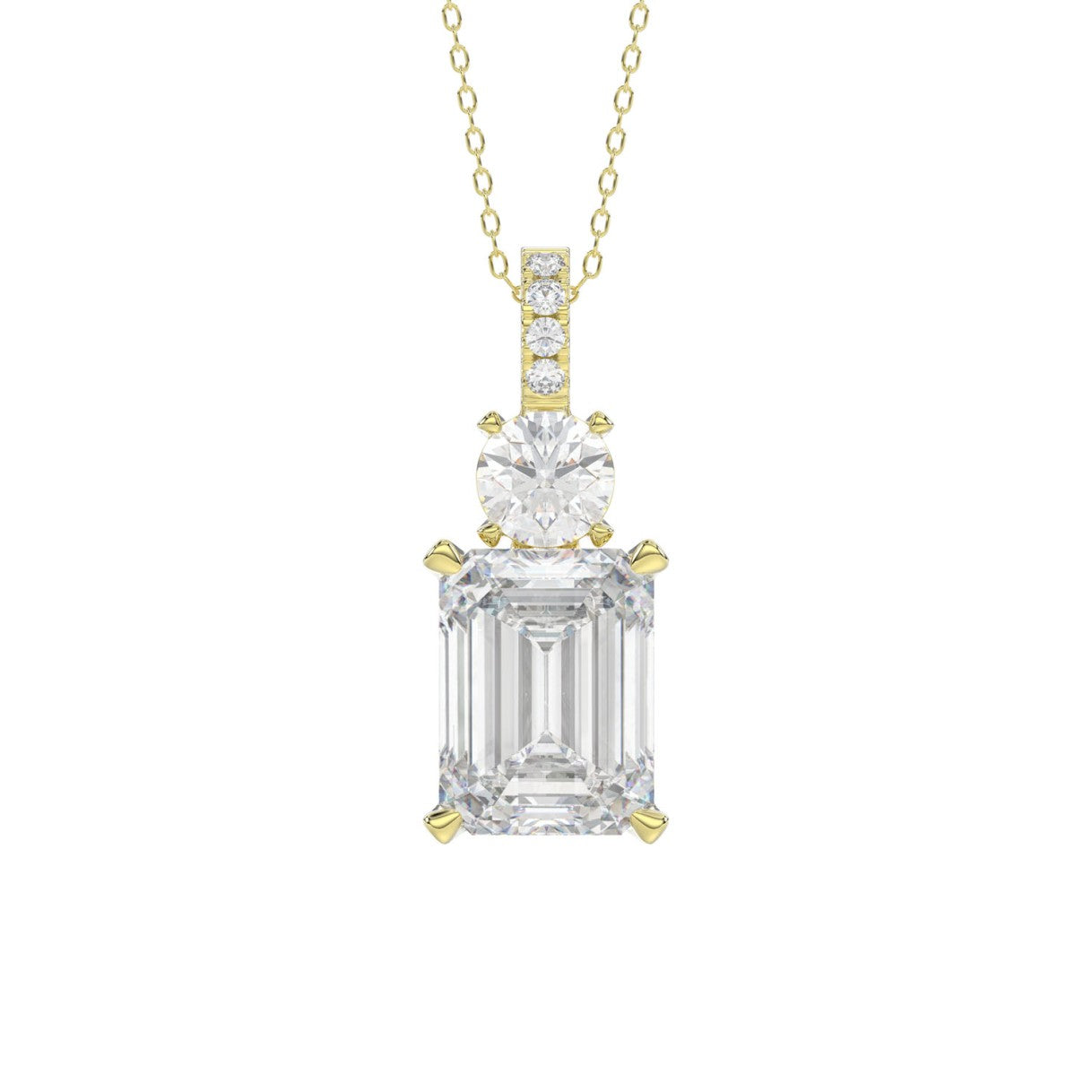 LADIES PENDANT 1 3/4CT ROUND/EMERALD DIAMOND 14K YELLOW GOLD (CENTER STONE EMERALD DIAMOND 1 1/2CT)