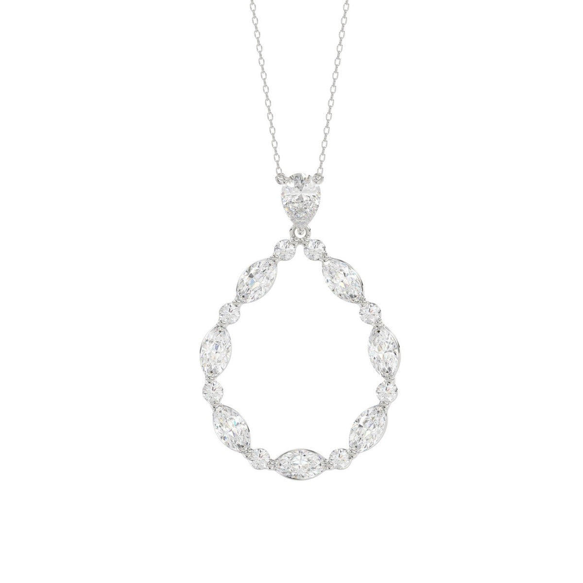 14K WHITE GOLD 2.00CT ROUND/MARQUISE/PEAR DIAMOND LADIES NECKLACE
