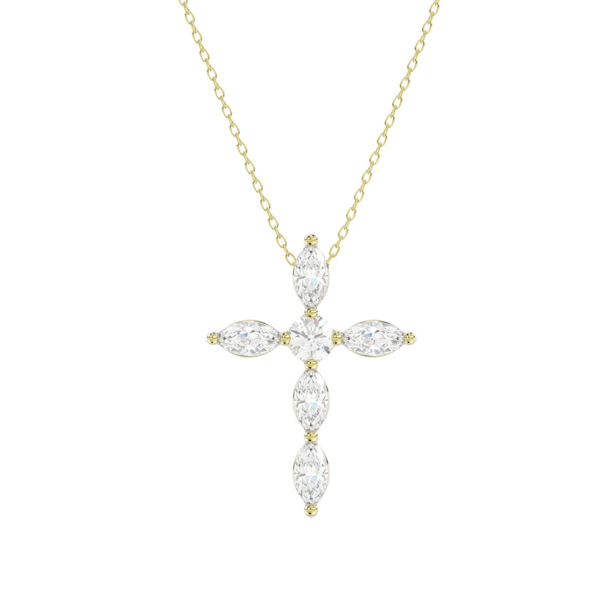 LADIES PENDANT WITH CHAIN 1 1/4CT ROUND/MARQUISE DIAMOND 14K YELLOW GOLD