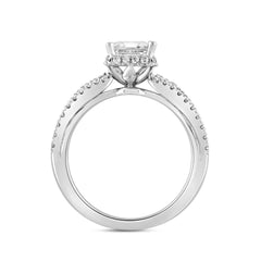 LADIES RING 2 1/2CT ROUND/BAGUETTE/EMERALD DIAMOND 14K WHITE GOLD (CENTER STONE EMERALD DIAMOND 2.00CT)
