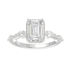 LADIES RING 3.50CT ROUND/MARQUISE/EMERALD DIAMOND 14K WHITE GOLD (CENTER STONE EMERALD DIAMOND 3.00CT)