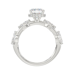 LADIES RING 3.50CT ROUND/MARQUISE/EMERALD DIAMOND 14K WHITE GOLD (CENTER STONE EMERALD DIAMOND 3.00CT)
