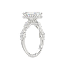 LADIES RING 3.50CT ROUND/MARQUISE/EMERALD DIAMOND 14K WHITE GOLD (CENTER STONE EMERALD DIAMOND 3.00CT)
