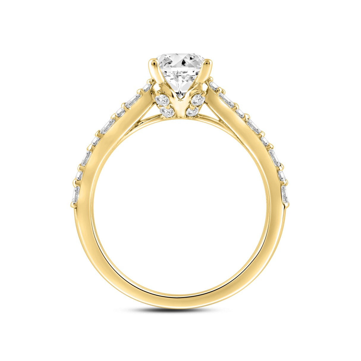 LADIES RING 2 1/2CT ROUND/BAGUETTE/OVAL DIAMOND 14K YELLOW GOLD (CENTER STONE OVAL DIAMOND 2.00CT)