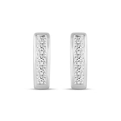 LADIES HOOPS EARRINGS 1.00CT PRINCESS DIAMOND 14K WHITE GOLD