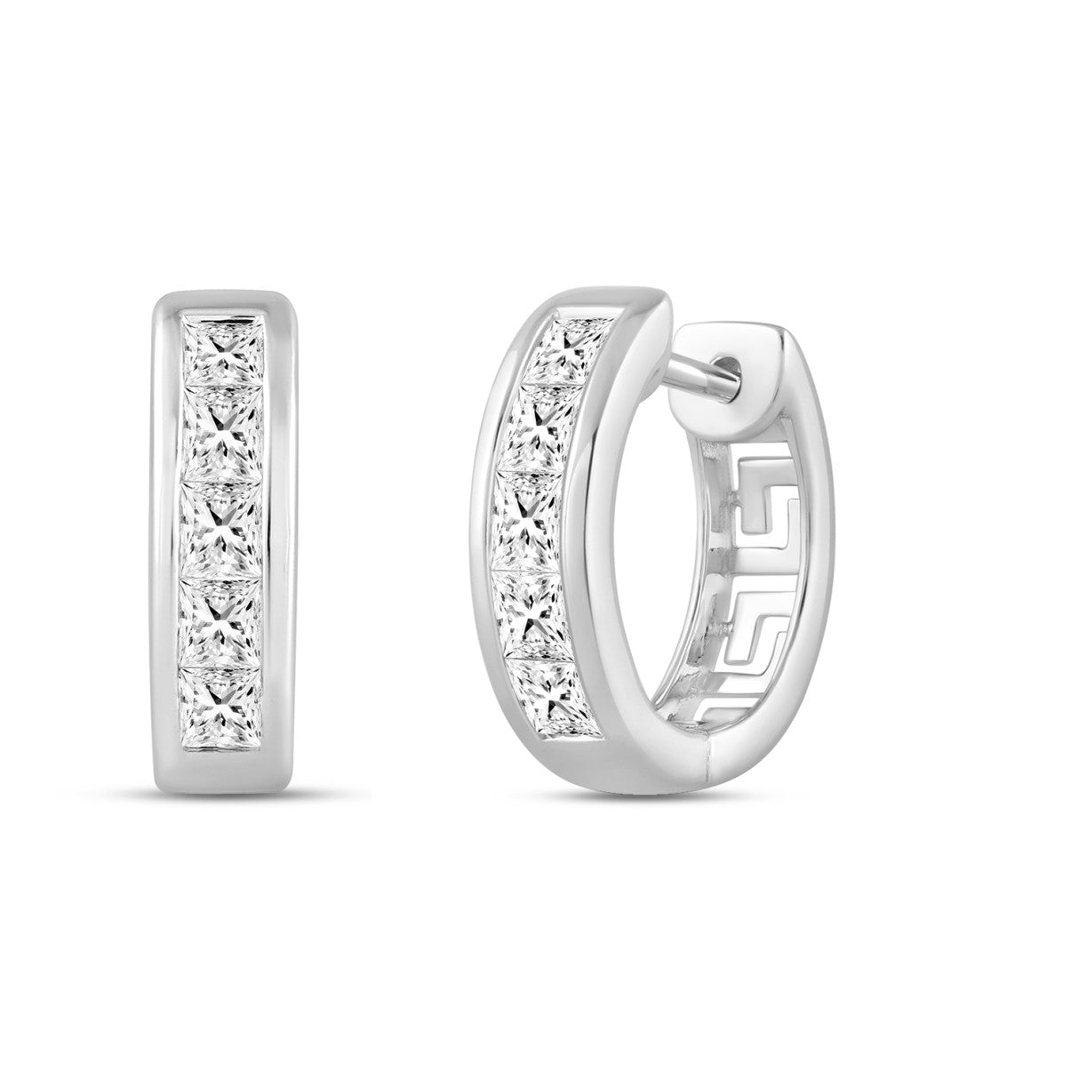 LADIES HOOPS EARRINGS 1.00CT PRINCESS DIAMOND 14K WHITE GOLD