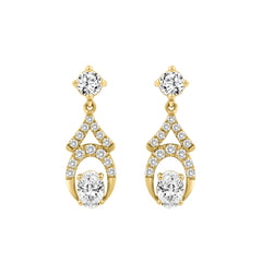 14K YELLOW GOLD 1.00CT ROUND/OVAL DIAMOND LADIES EARRING