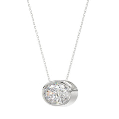 LADIES SOLITAIRE PENDANT 1CT OVAL DIAMOND 14K WHITE GOLD 
