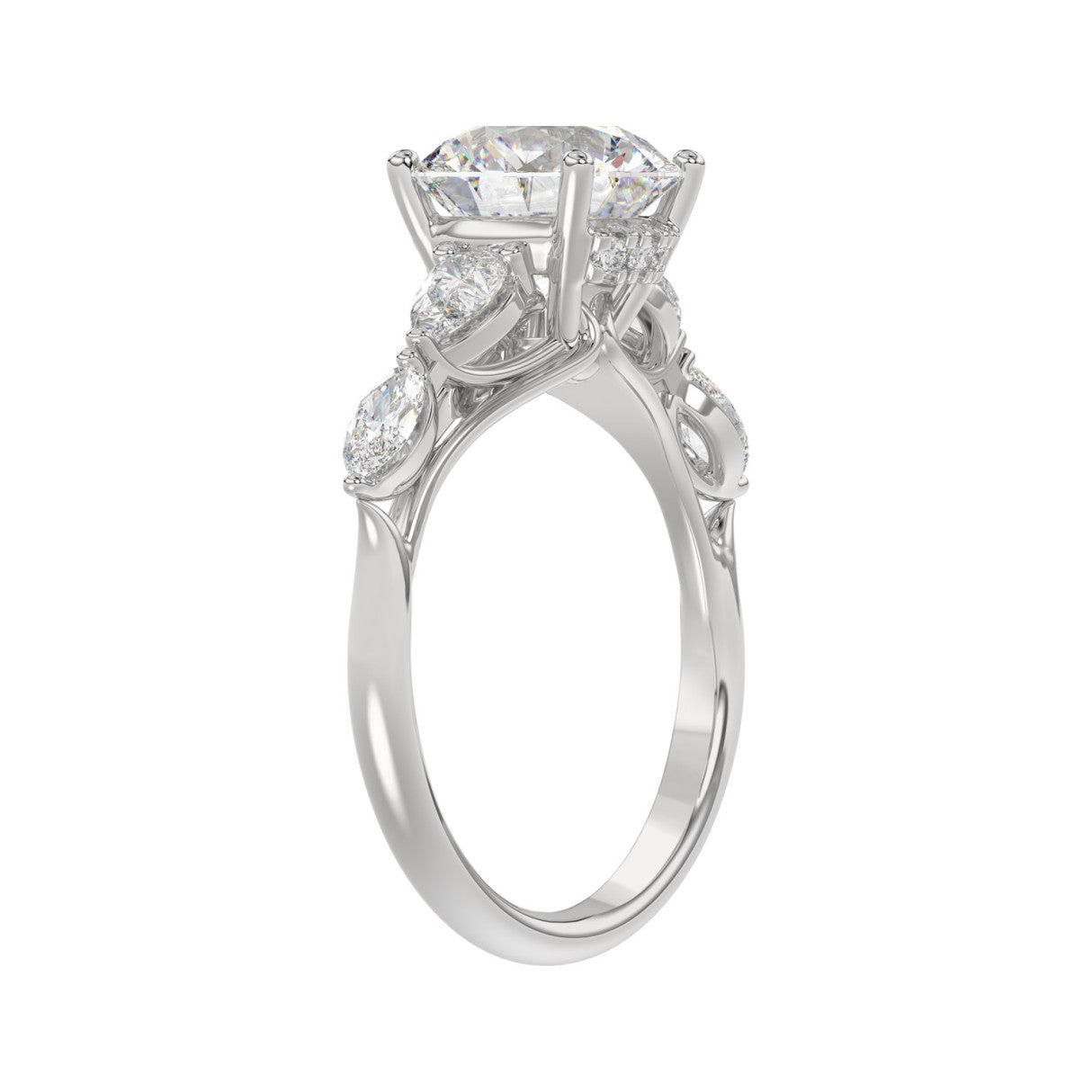 LADIES RING 2 1/2CT ROUND/PEAR/MARQUISE DIAMOND 14K WHITE GOLD (CENTER STONE ROUND DIAMOND 2.00CT)