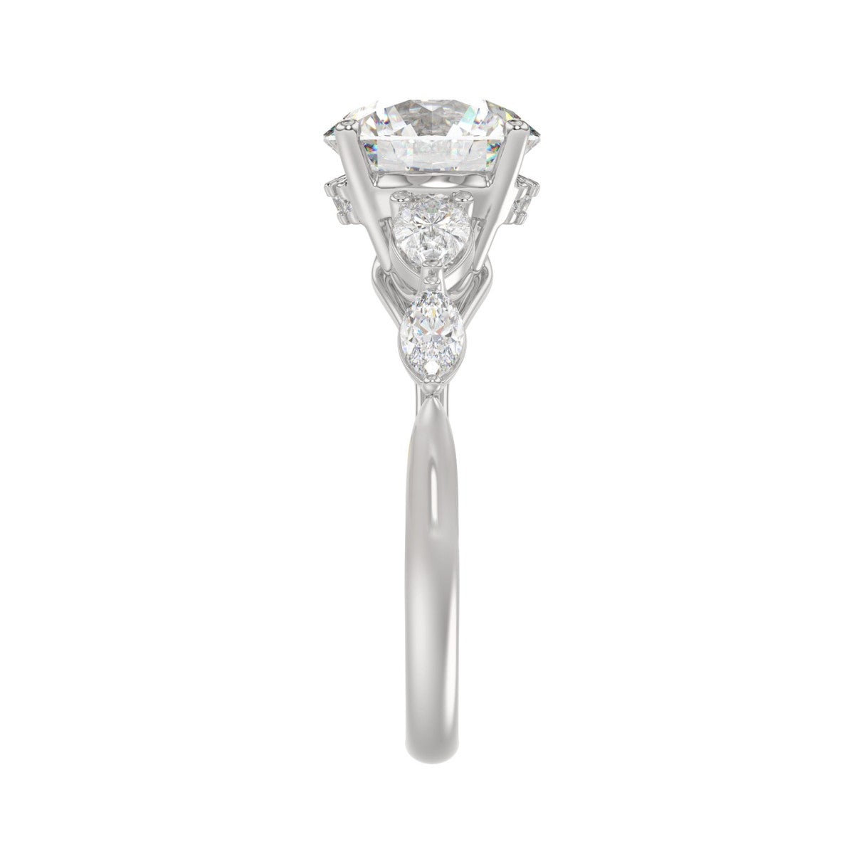 LADIES RING 2 1/2CT ROUND/PEAR/MARQUISE DIAMOND 14K WHITE GOLD (CENTER STONE ROUND DIAMOND 2.00CT)