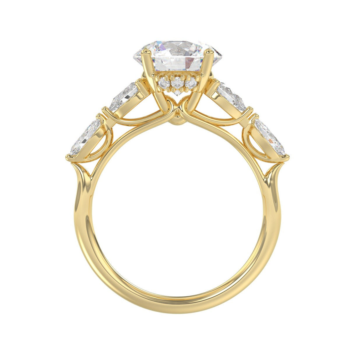 LADIES RING 2 1/2CT ROUND/PEAR/MARQUISE DIAMOND 14K YELLOW GOLD (CENTER STONE ROUND DIAMOND 2.00CT)