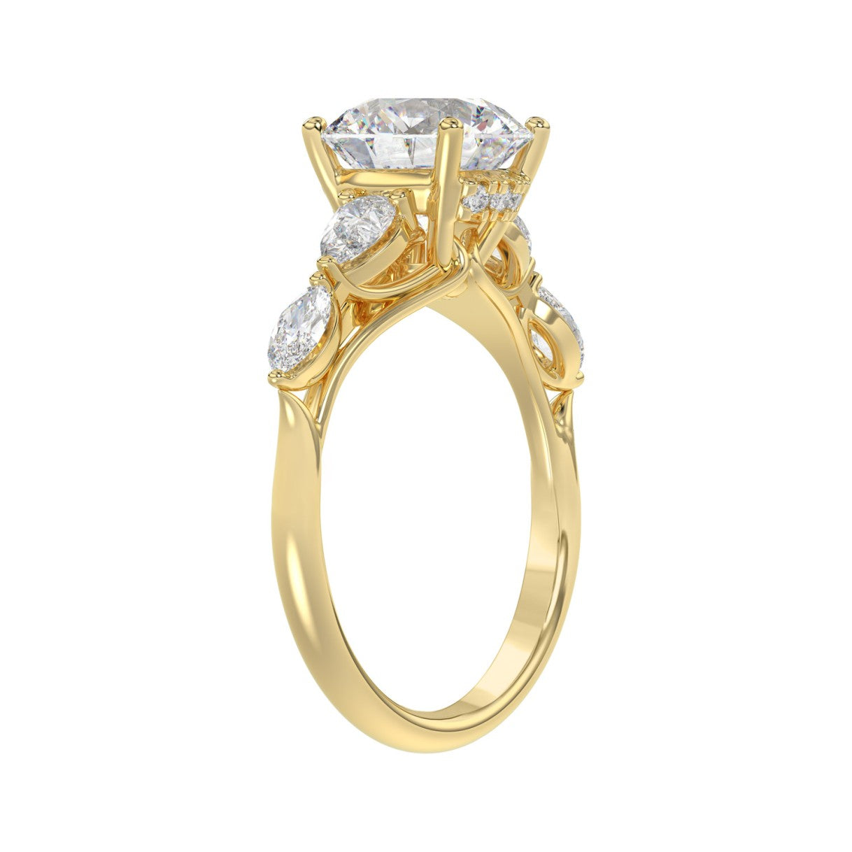 LADIES RING 2 1/2CT ROUND/PEAR/MARQUISE DIAMOND 14K YELLOW GOLD (CENTER STONE ROUND DIAMOND 2.00CT)