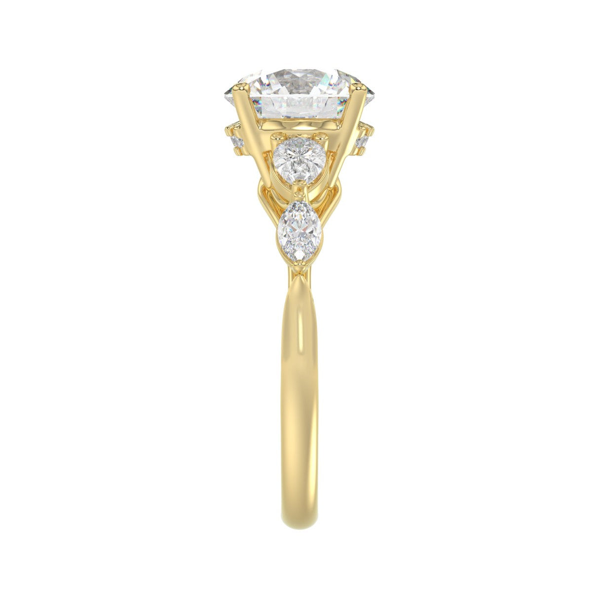 LADIES RING 2 1/2CT ROUND/PEAR/MARQUISE DIAMOND 14K YELLOW GOLD (CENTER STONE ROUND DIAMOND 2.00CT)