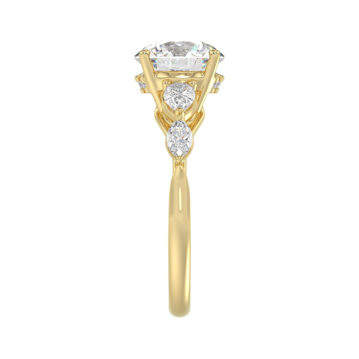 LADIES RING 2 1/2CT ROUND/PEAR/MARQUISE DIAMOND 14K YELLOW GOLD (CENTER STONE ROUND DIAMOND 2.00CT)