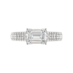 LADIES RING 3CT ROUND/EMERALD/BAGUETTE DIAMOND 14K WHITE GOLD (CENTER STONE EMERALD DIAMOND 2.00CT)