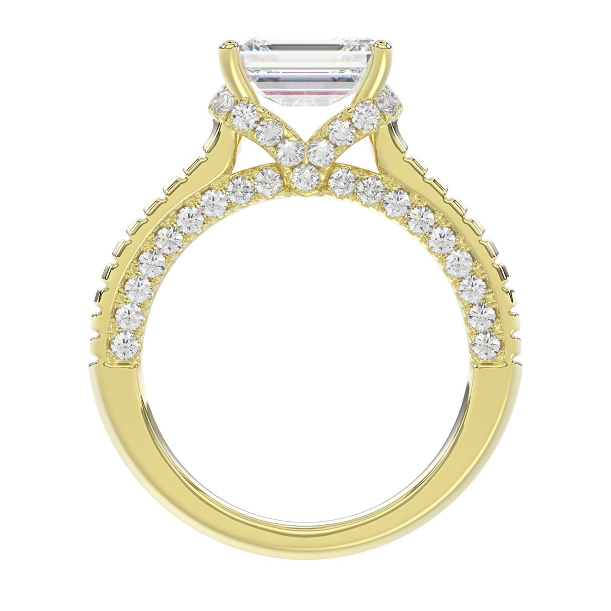 LADIES RING 3CT ROUND/EMERALD/BAGUETTE DIAMOND 14K YELLOW GOLD (CENTER STONE EMERALD DIAMOND 2.00CT)