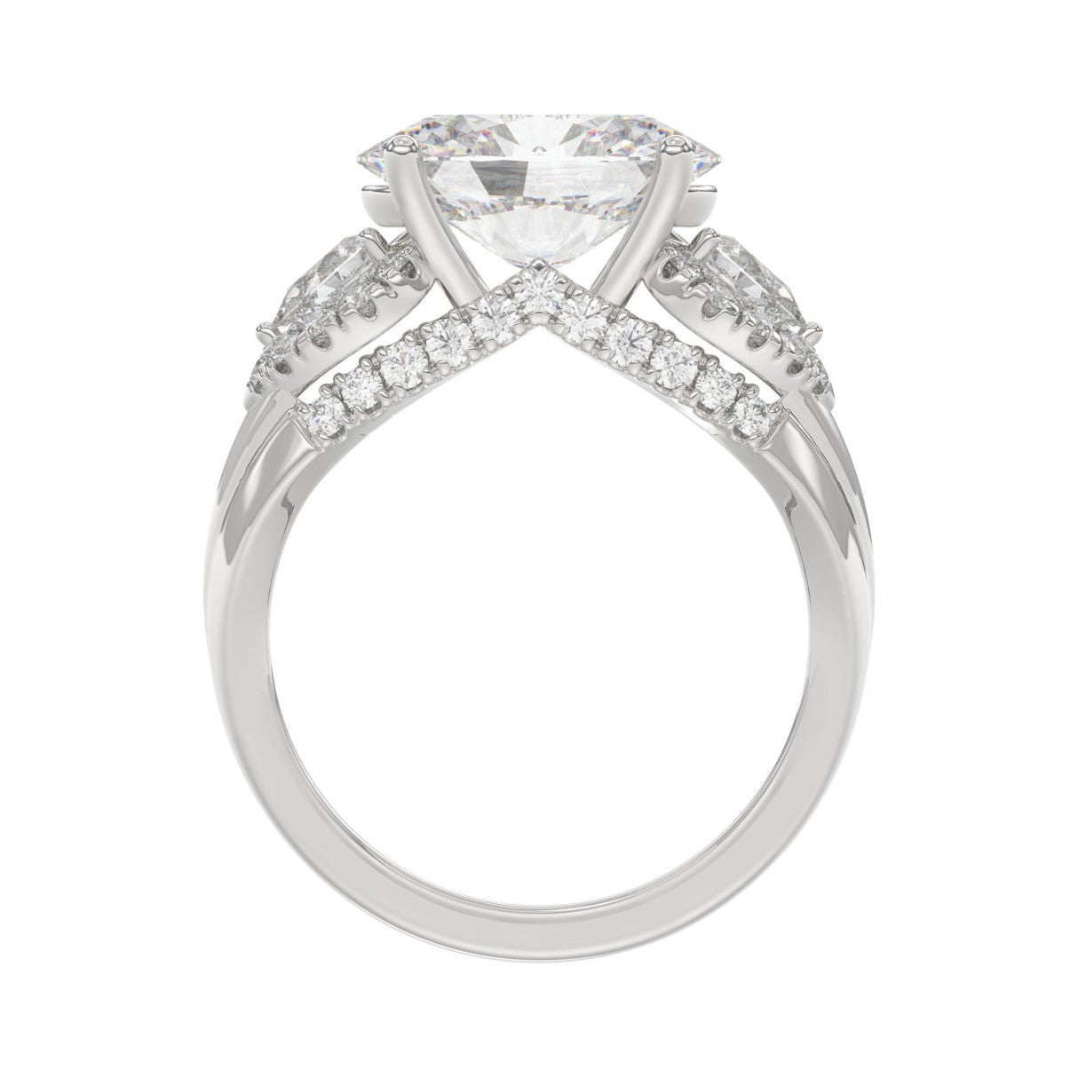 LADIES RING 3 3/4CT ROUND/PEAR/OVAL DIAMOND 14K WHITE GOLD (CENTER STONE OVAL DIAMOND 3.00CT)