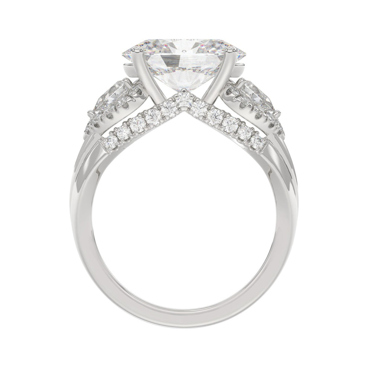 LADIES RING 3 3/4CT ROUND/PEAR/OVAL DIAMOND 14K WHITE GOLD (CENTER STONE OVAL DIAMOND 3.00CT)