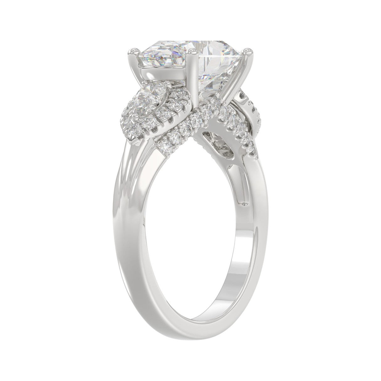 LADIES RING 3 3/4CT ROUND/PEAR/OVAL DIAMOND 14K WHITE GOLD (CENTER STONE OVAL DIAMOND 3.00CT)