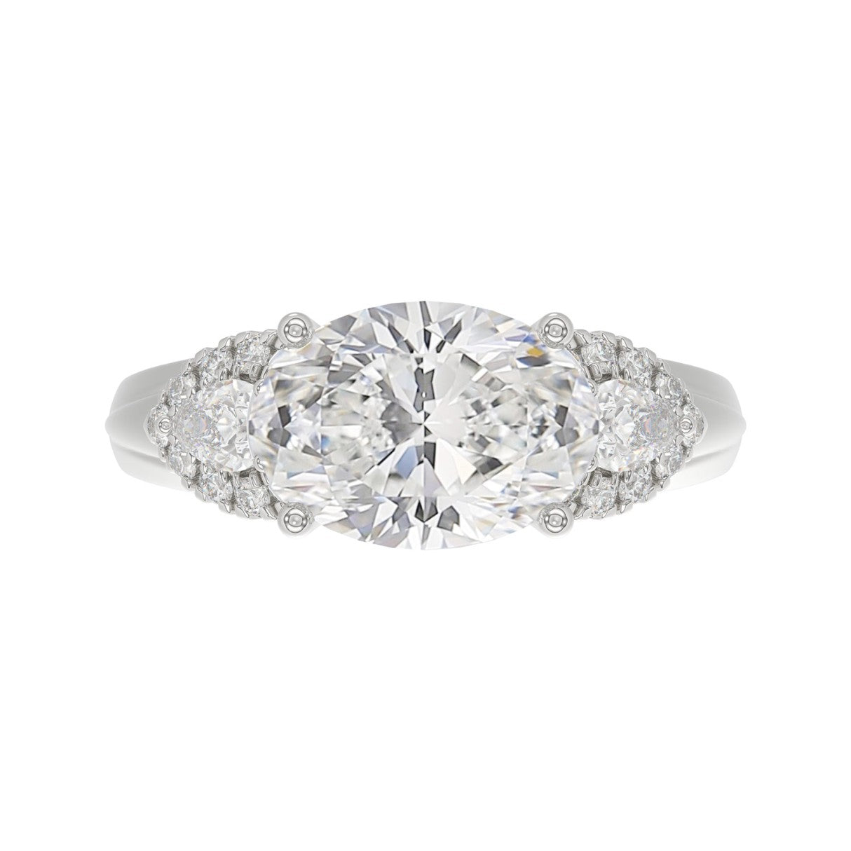LADIES RING 3 3/4CT ROUND/PEAR/OVAL DIAMOND 14K WHITE GOLD (CENTER STONE OVAL DIAMOND 3.00CT)