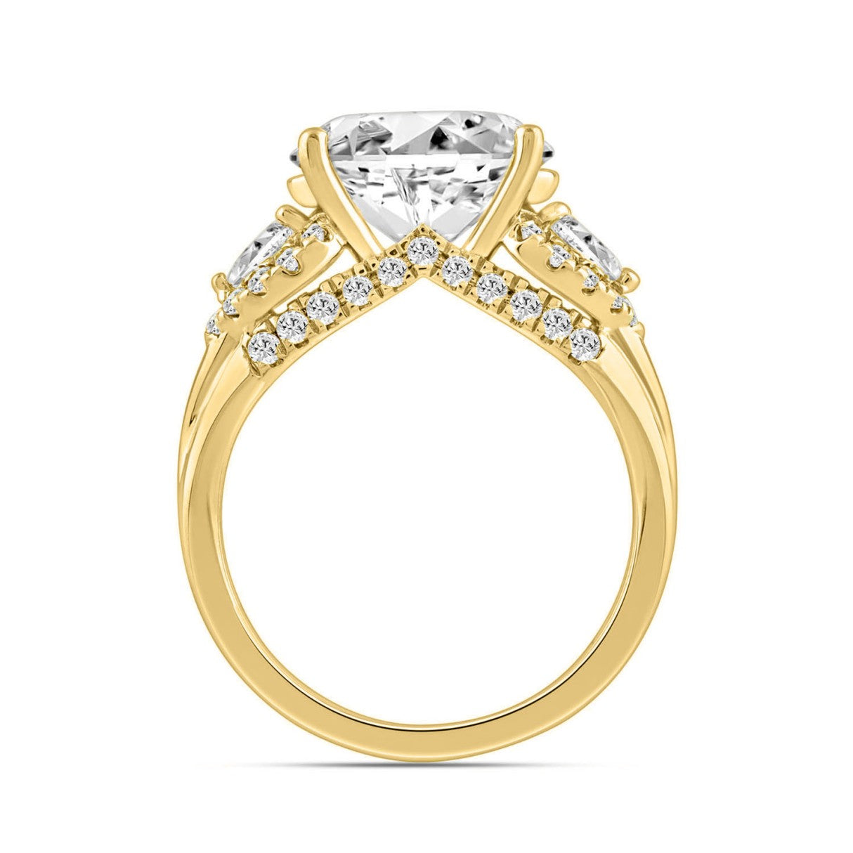 LADIES RING 3 3/4CT ROUND/PEAR/OVAL DIAMOND 14K YELLOW GOLD (CENTER STONE OVAL DIAMOND 3.00CT)