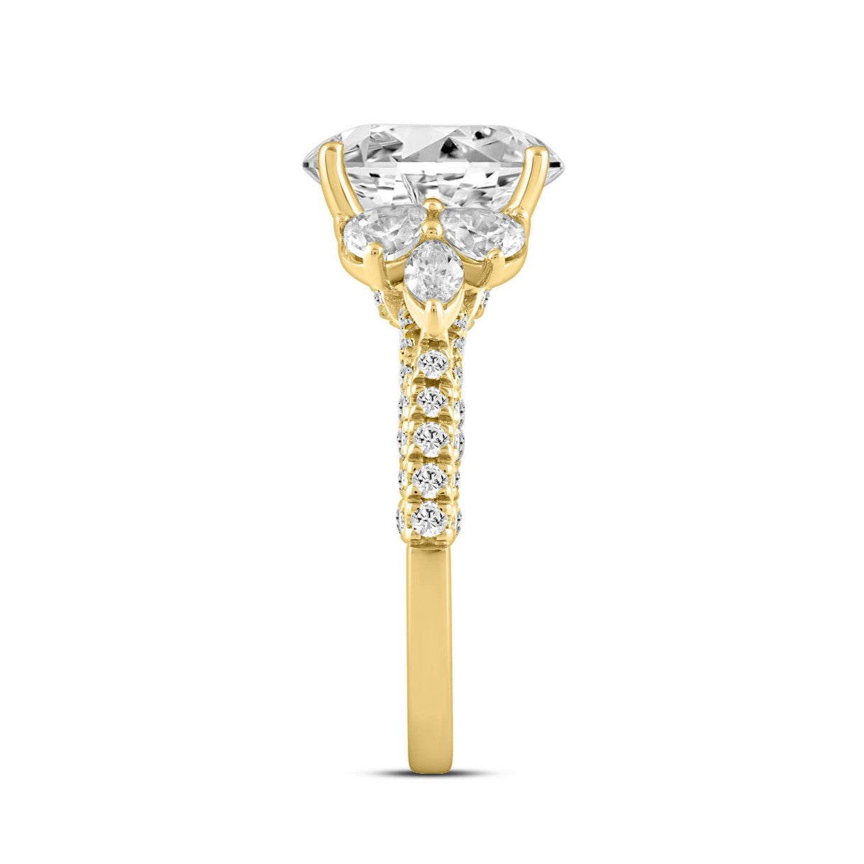 LADIES RING 4 1/3CT ROUND/PEAR/OVAL/MARQUISE DIAMOND 14K YELLOW GOLD (CENTER STONE OVAL DIAMOND 3.00CT)