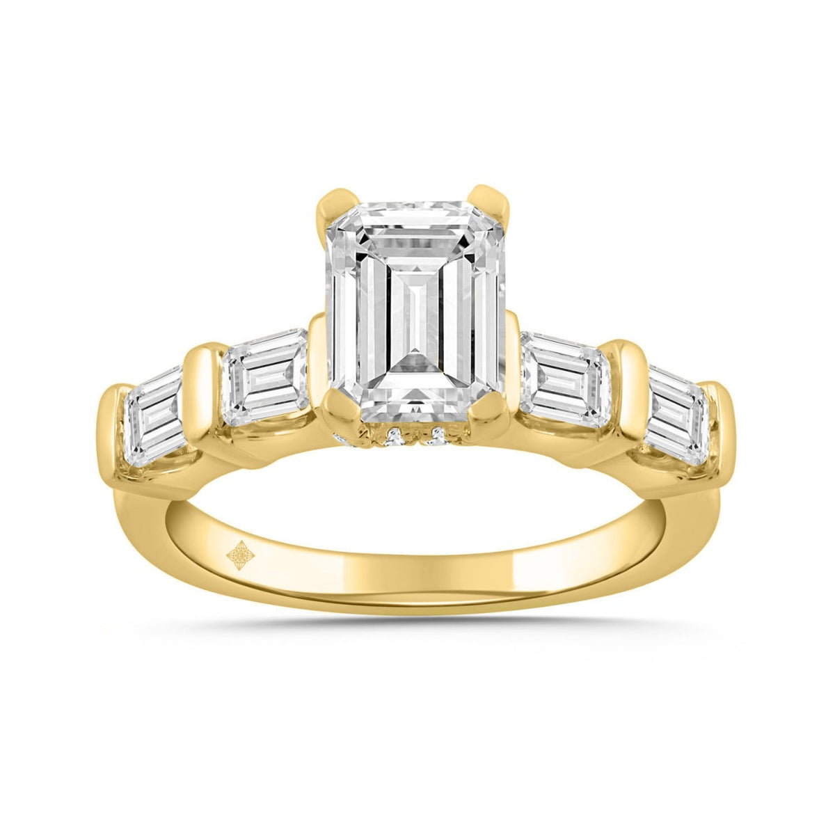 LADIES RING 3 1/4CT ROUND/EMERALD DIAMOND 14K YELLOW GOLD (CENTER STONE EMERALD DIAMOND 2.00CT)