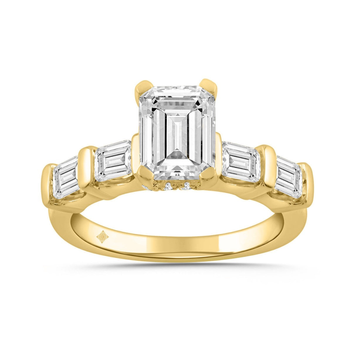 LADIES RING 3 1/4CT ROUND/EMERALD DIAMOND 14K YELLOW GOLD (CENTER STONE EMERALD DIAMOND 2.00CT)