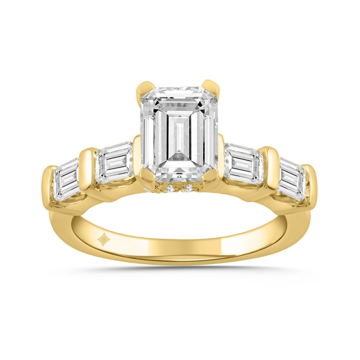 LADIES RING 3 1/4CT ROUND/EMERALD DIAMOND 14K YELLOW GOLD (CENTER STONE EMERALD DIAMOND 2.00CT)