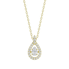 LADIES DANCING DIAMOND PENDANT WITH CHAIN 3/4CT ROUND DIAMOND 14K YELLOW GOLD (CENTER STONE PEAR DIAMOND 1/2CT)