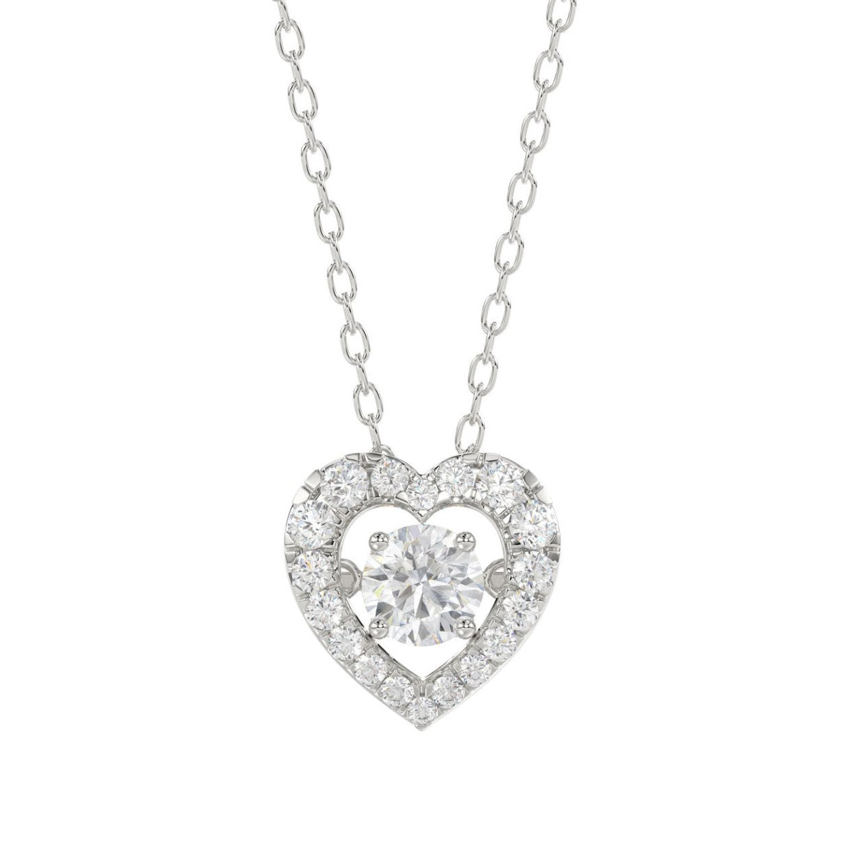 LADIES DANCING DIAMOND PENDANT WITH CHAIN 3/4CT ROUND DIAMOND 14K WHITE GOLD (CENTER STONE ROUND DIAMOND 1/2CT)