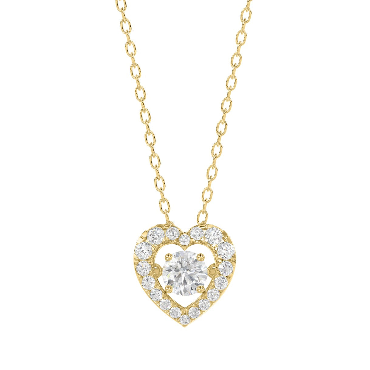 LADIES DANCING DIAMOND PENDANT WITH CHAIN 3/4CT ROUND DIAMOND 14K YELLOW GOLD (CENTER STONE ROUND DIAMOND 1/2CT)