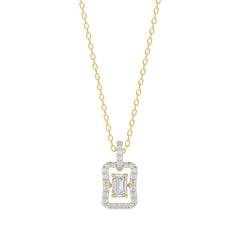 LADIES DANCING DIAMOND PENDANT WITH CHAIN 3/4CT ROUND/EMERALD DIAMOND 14K YELLOW GOLD (CENTER STONE EMERALD DIAMOND 1/2CT)