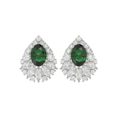 LADIES EARRINGS 4 1/2CT ROUND/MARQUISE/OVAL DIAMOND 14K WHITE GOLD (CENTER STONE GREEN EMERALD OVAL DIAMOND 2 1/2CT)