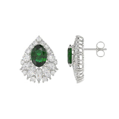 LADIES EARRINGS 4 1/2CT ROUND/MARQUISE/OVAL DIAMOND 14K WHITE GOLD (CENTER STONE GREEN EMERALD OVAL DIAMOND 2 1/2CT)