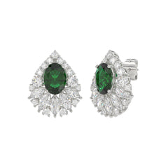 LADIES EARRINGS 4 1/2CT ROUND/MARQUISE/OVAL DIAMOND 14K WHITE GOLD (CENTER STONE GREEN EMERALD OVAL DIAMOND 2 1/2CT)