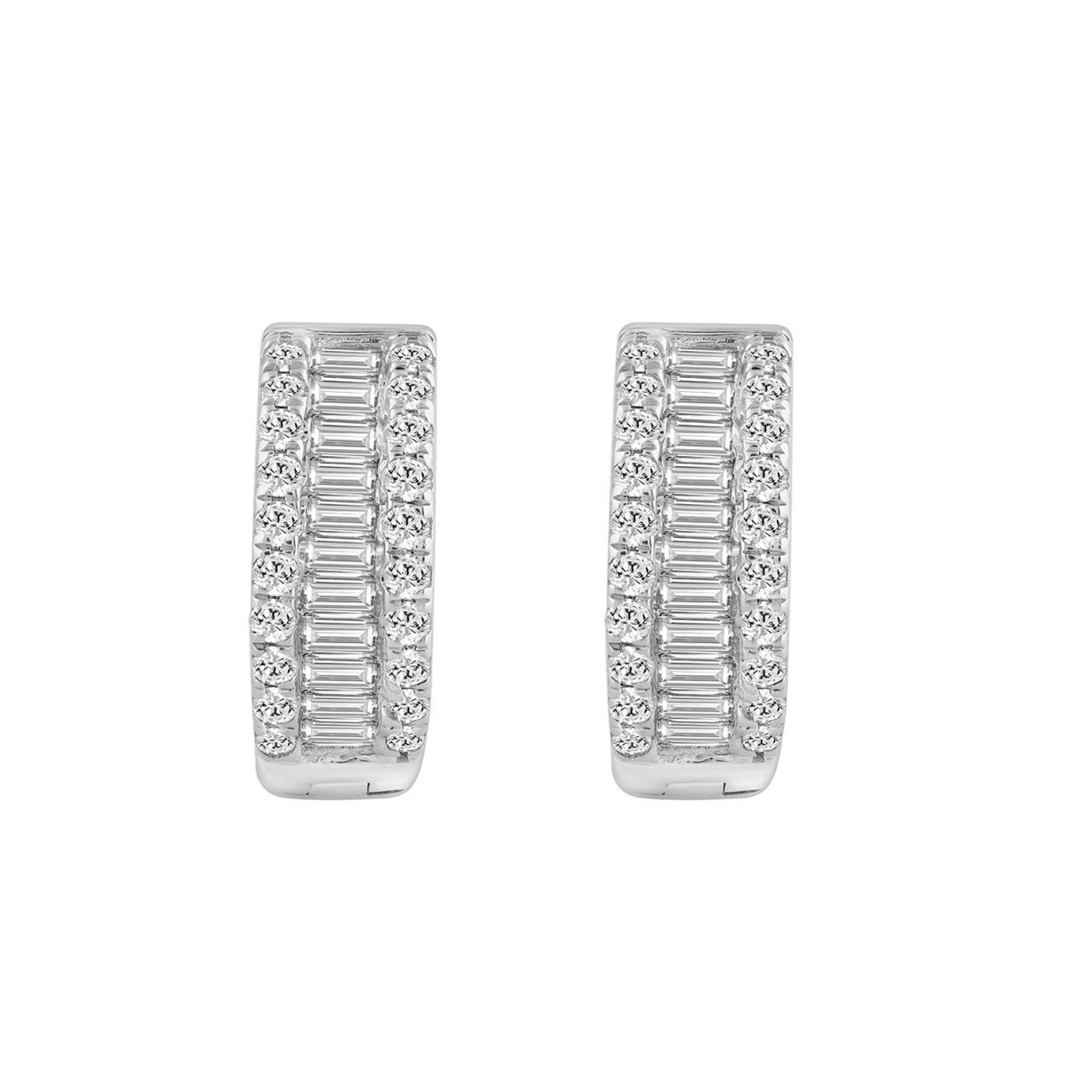 Classic 10K White Gold  Round & Baguette Lab Grown Diamond ladies Hoop Earrings 1/2CT (Color F-G -Clarity VS1/VS2)