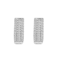 Classic 10K White Gold  Round & Baguette Lab Grown Diamond ladies Hoop Earrings 1/2CT (Color F-G -Clarity VS1/VS2)