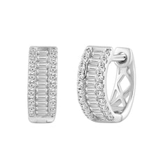 Classic 10K White Gold  Round & Baguette Lab Grown Diamond ladies Hoop Earrings 1/2CT (Color F-G -Clarity VS1/VS2)