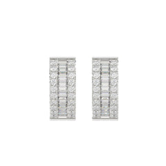 LADIES HOOP EARRINGS 3/8CT ROUND/BAGUETTE DIAMOND 14K WHITE GOLD